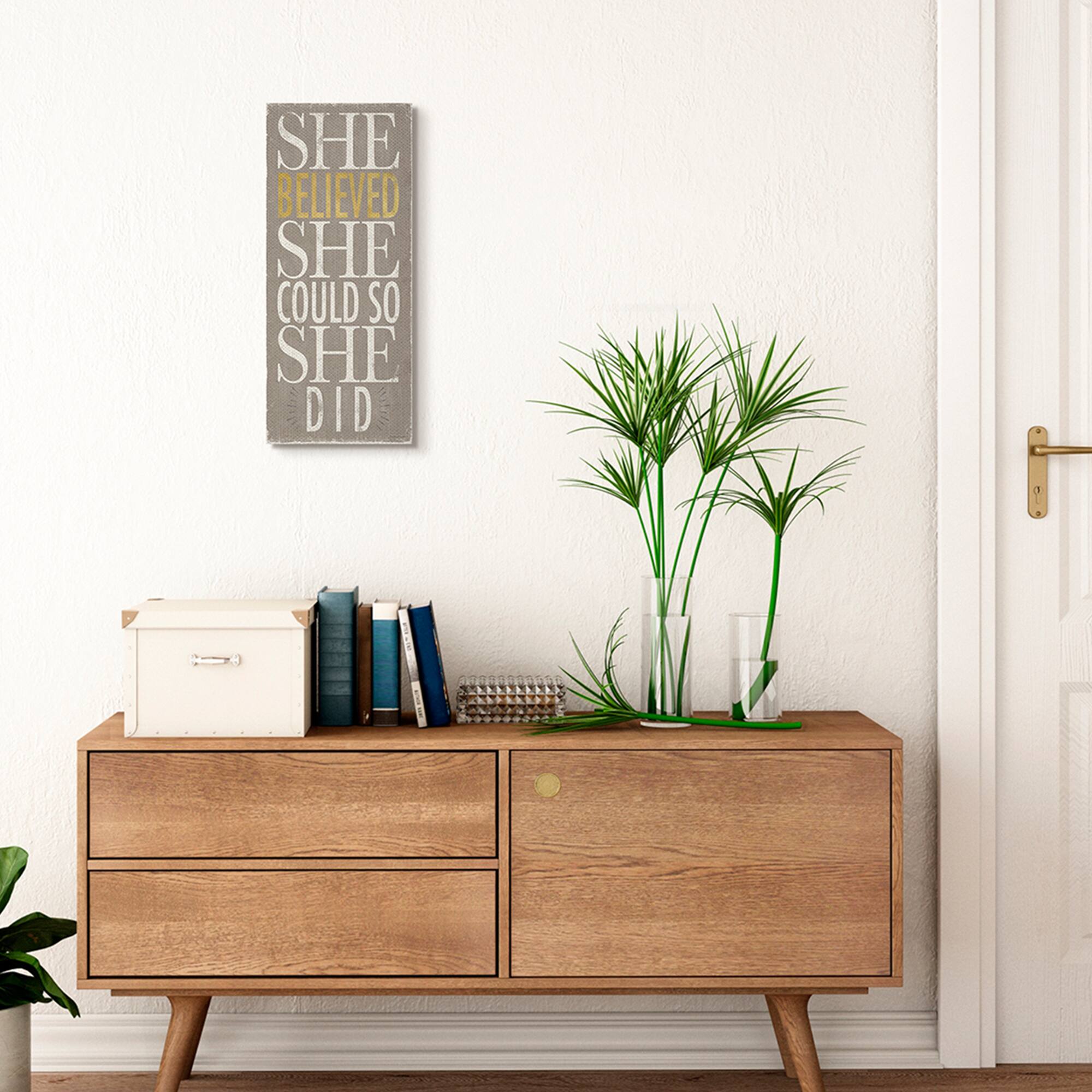 Stupell Industries She Believed She Could Phrase Distressed Grey Canvas Wall Art